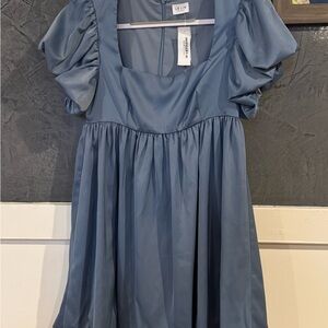 Elegant Blue Puff Sleeve Dress